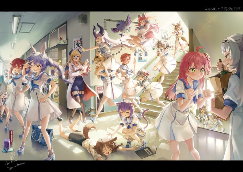 gawr gura, houshou marine, hoshimachi suisei, usada pekora, nekomata okayu, and 21 more (hololive and 3 more) drawn by kito_koruta