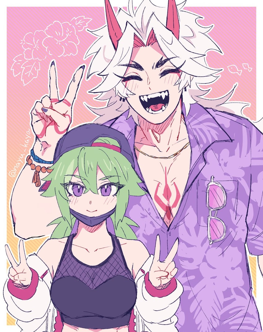 kuki shinobu and arataki itto (genshin impact) drawn by nayu_kaya