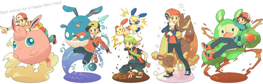 red, ethan, hilbert, brendan, lopunny, and 7 more (pokemon and 7 more) drawn by niimura_(csnel)