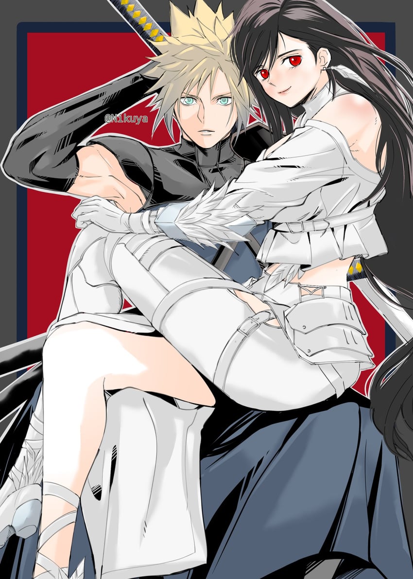 tifa lockhart and cloud strife (final fantasy and 3 more) drawn by nikuya_(nikuya888)