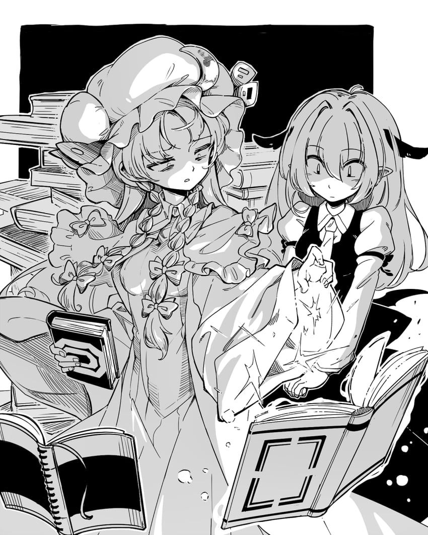 patchouli knowledge and koakuma (touhou) drawn by maguro_(mawaru_sushi)