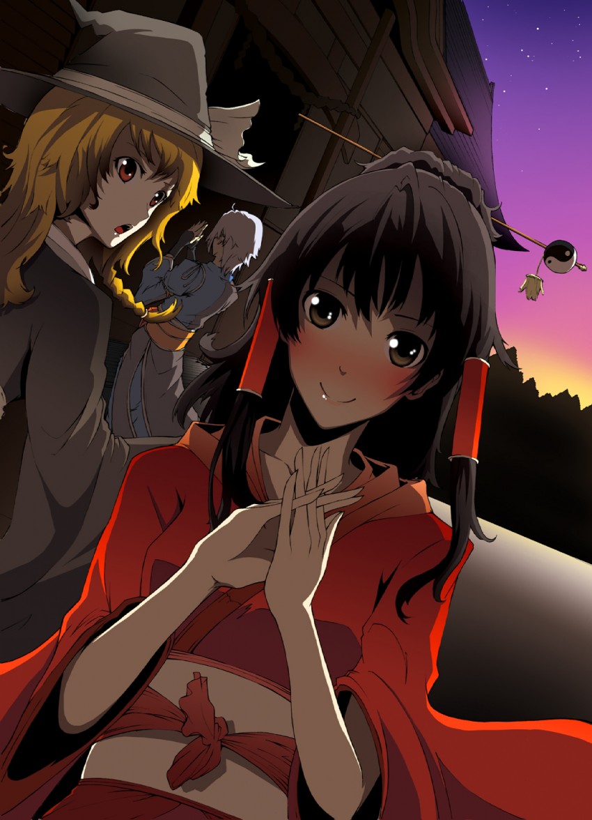 hakurei reimu, kirisame marisa, and morichika rinnosuke (touhou) drawn by old_walker_(artist)
