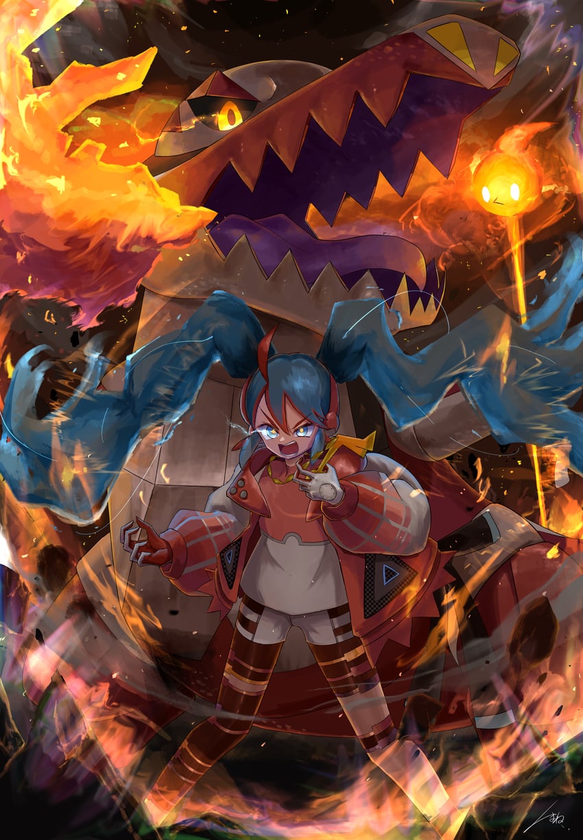 hatsune miku, skeledirge, fire bird, and fire miku (pokemon and 2 more) drawn by ekaki_panda