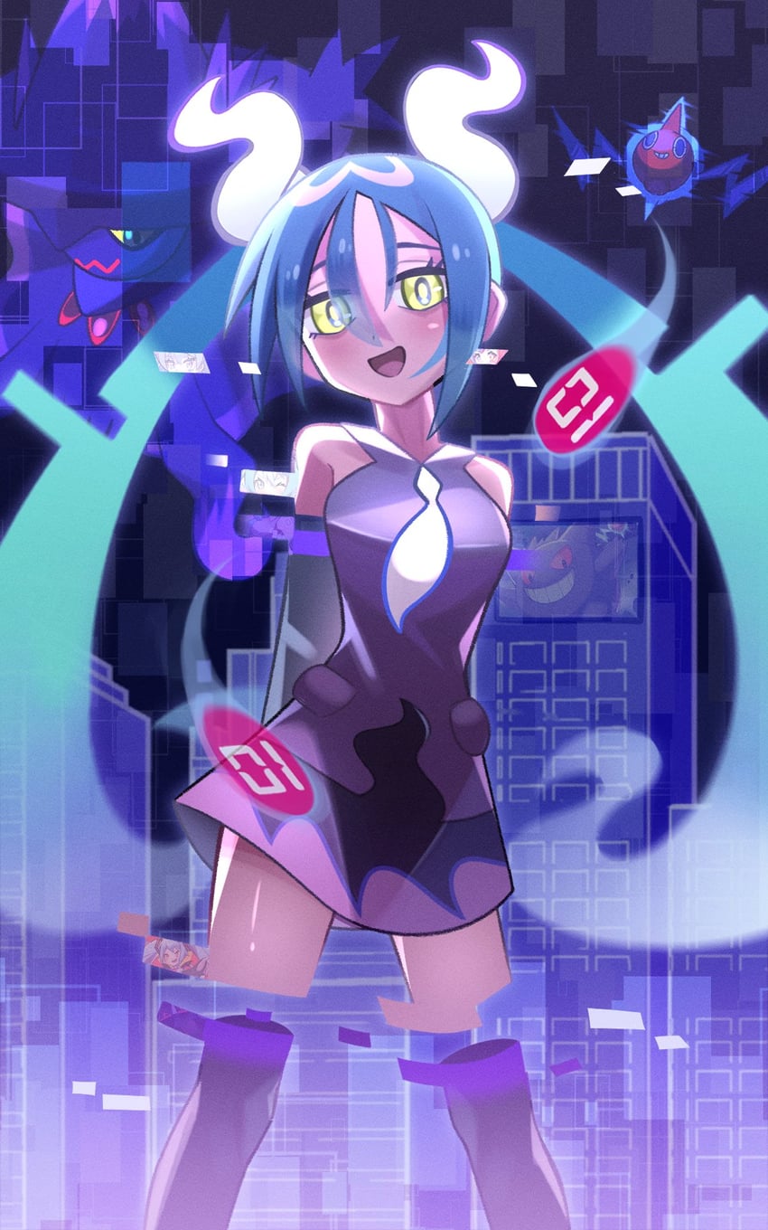 hatsune miku, rotom, gengar, mismagius, and ghost miku (pokemon and 2 more) drawn by inana_umi