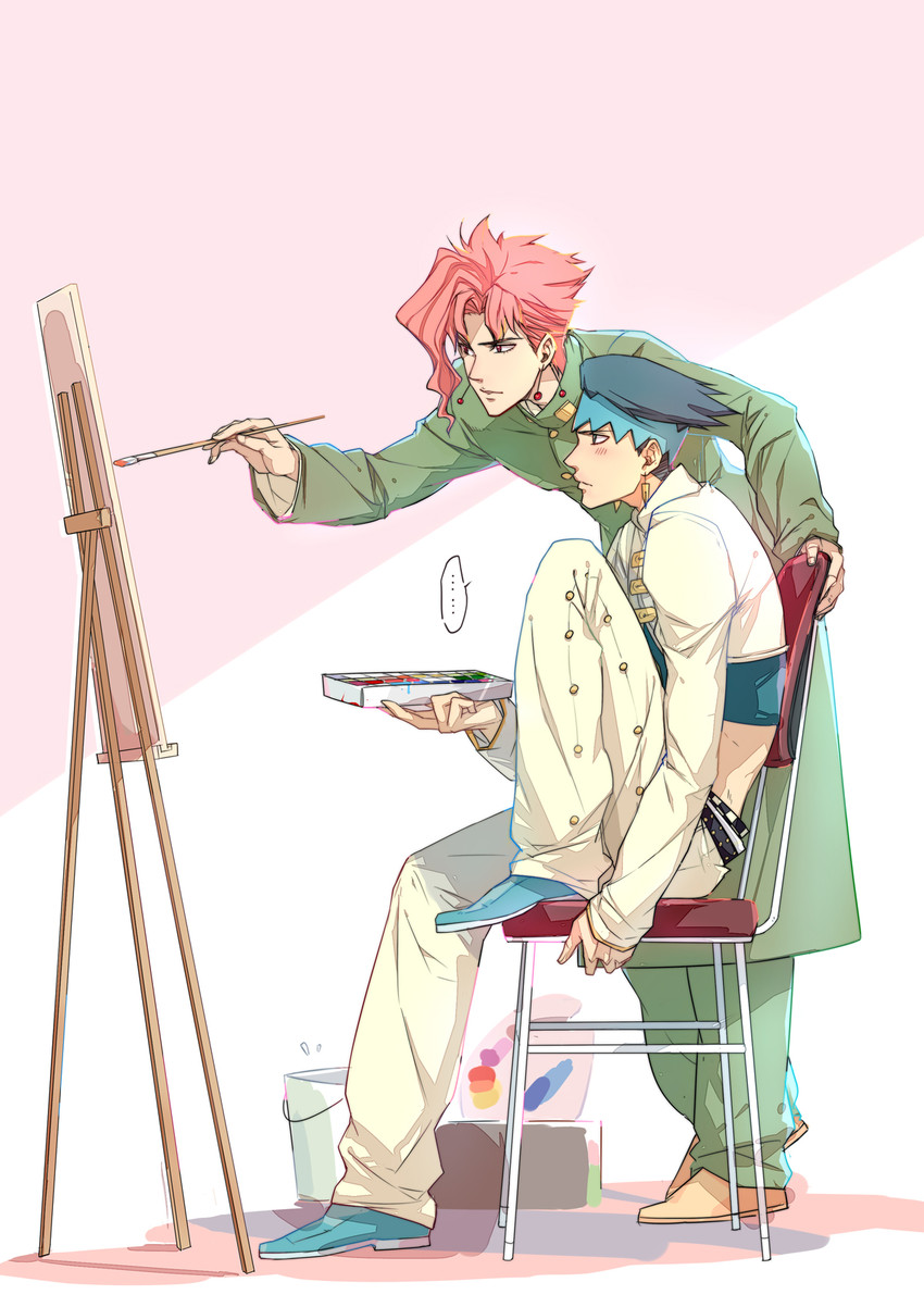 kakyoin noriaki and kishibe rohan (jojo no kimyou na bouken and 2 more) drawn by linjie