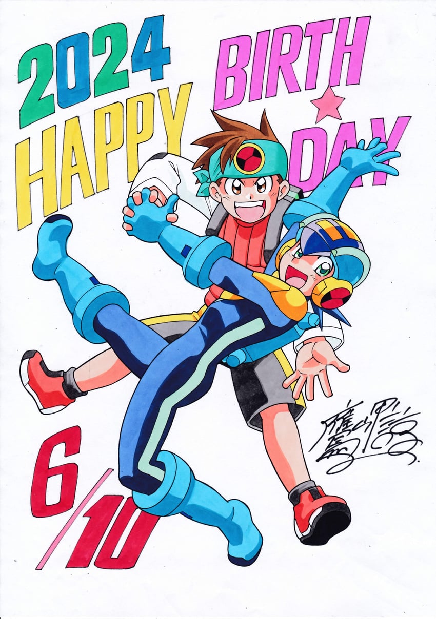 megaman.exe and lan hikari (mega man and 1 more) drawn by takamisaki_ryou