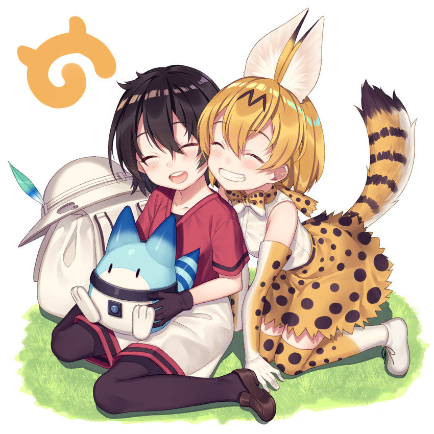 serval, kaban, and lucky beast (kemono friends) drawn by warabimochi_kinako