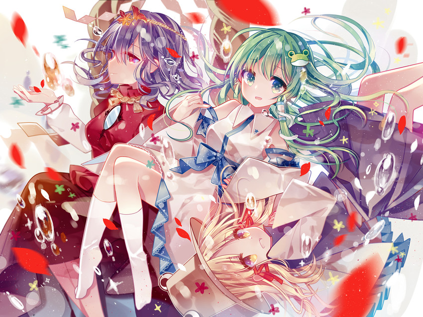 kochiya sanae, moriya suwako, and yasaka kanako (touhou) drawn by kuromomo