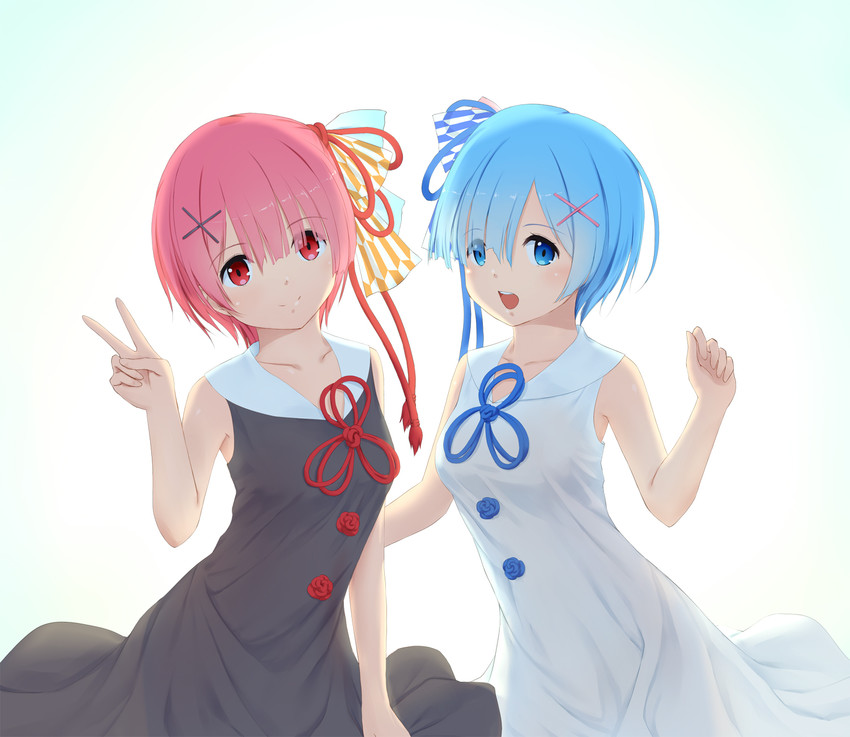 rem and ram (re:zero kara hajimeru isekai seikatsu) drawn by lely