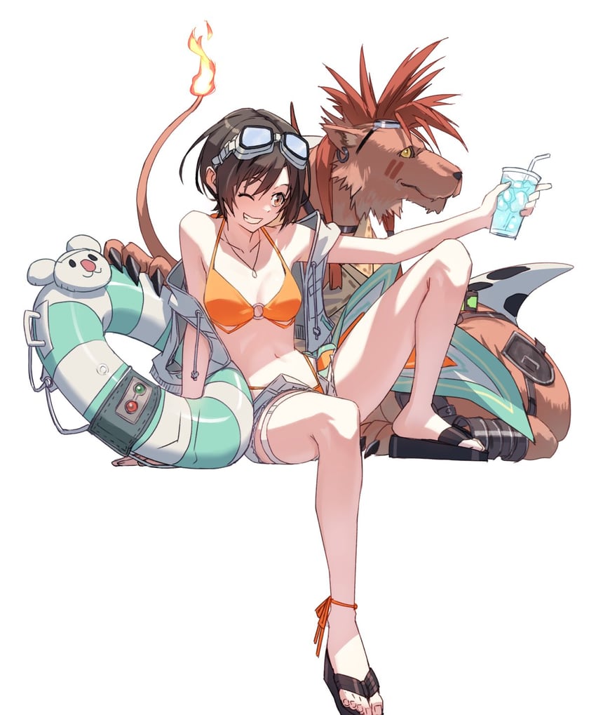 yuffie kisaragi and red xiii (final fantasy and 2 more) drawn by decoponmagi