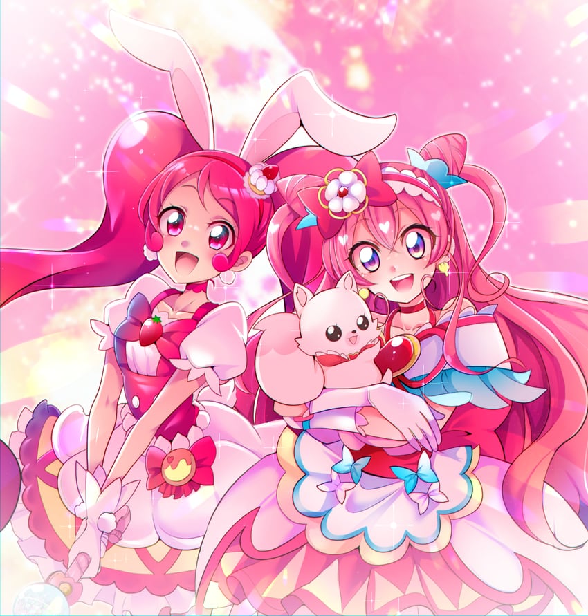 nagomi yui, usami ichika, cure precious, cure whip, and kome-kome (precure and 2 more) drawn by mitsuki_tayura