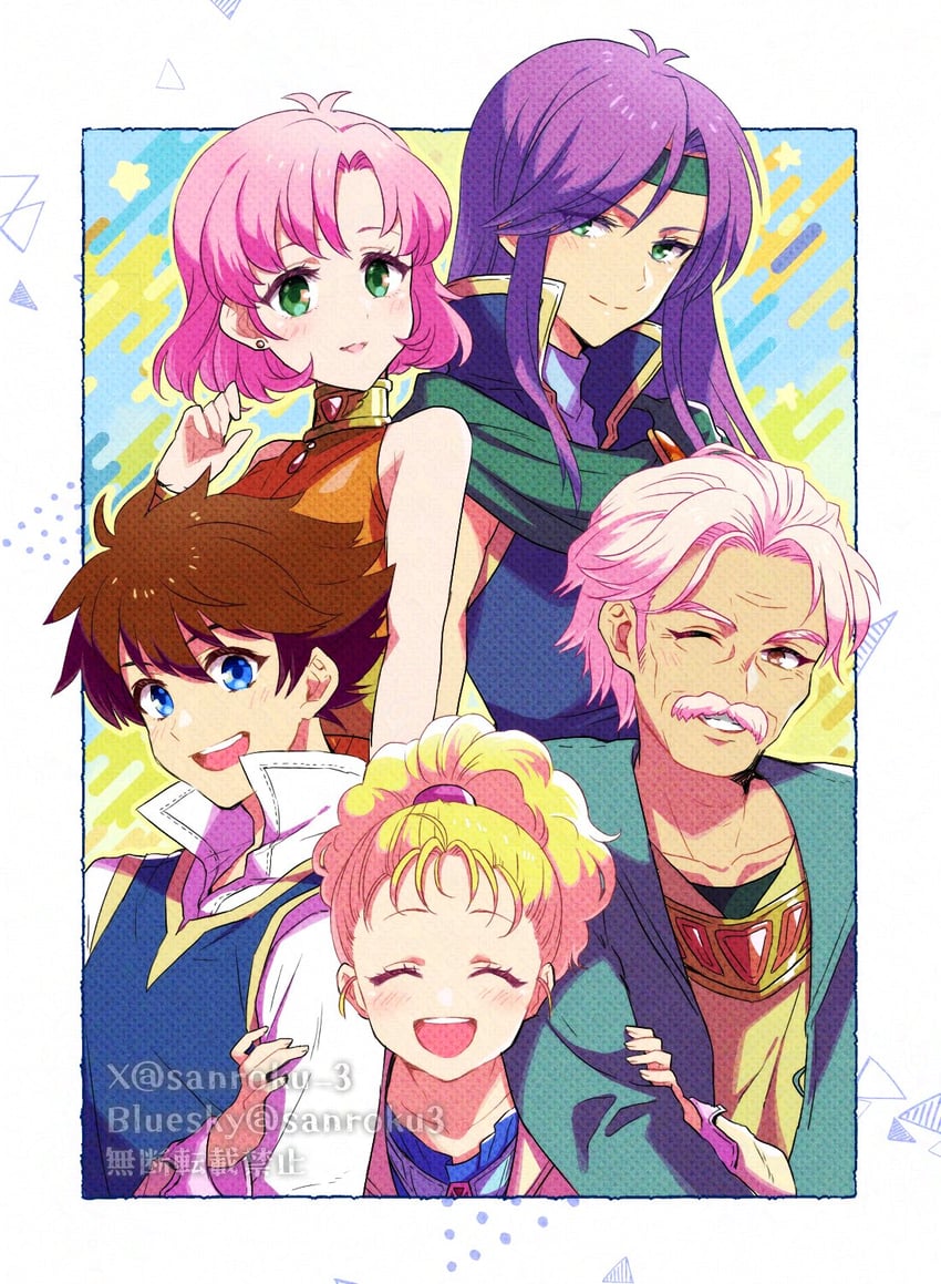 lenna charlotte tycoon, faris scherwiz, bartz klauser, krile mayer baldesion, and galuf halm baldesion (final fantasy and 1 more) drawn by sanroku_3