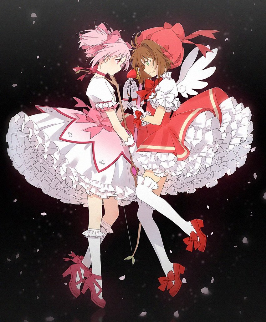 kaname madoka and kinomoto sakura (mahou shoujo madoka magica and 1 more) drawn by hakusai_(tiahszld)