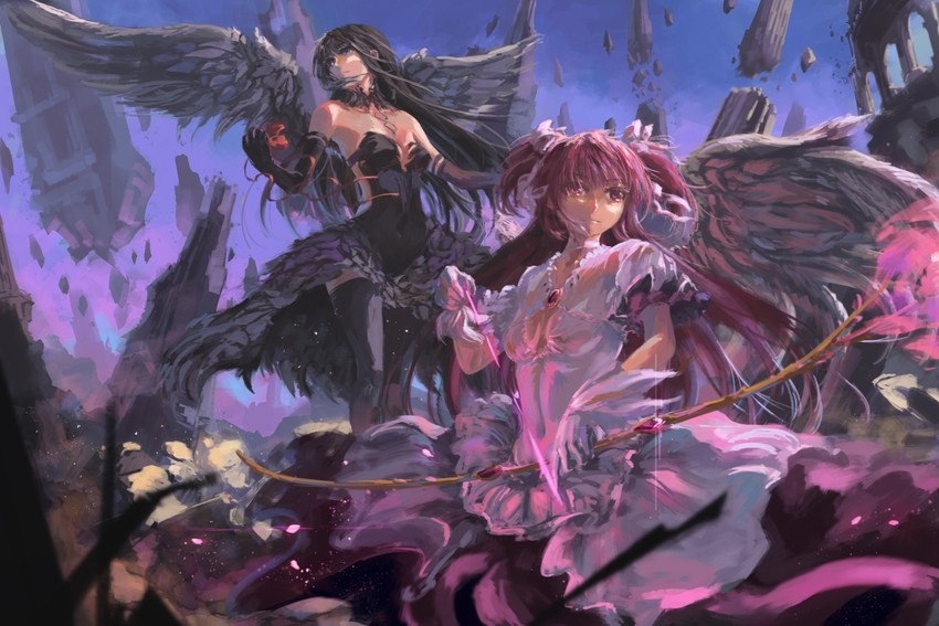 akemi homura, kaname madoka, ultimate madoka, and akuma homura (mahou shoujo madoka magica and 1 more) drawn by song_ren