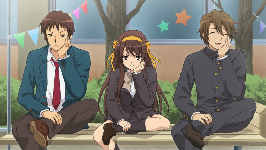 suzumiya haruhi, kyon, and koizumi itsuki (suzumiya haruhi no yuuutsu and 2 more)