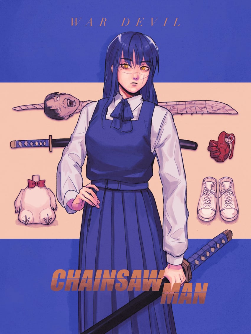 yoru, tanaka, and bucky (chainsaw man) drawn by drgryu750