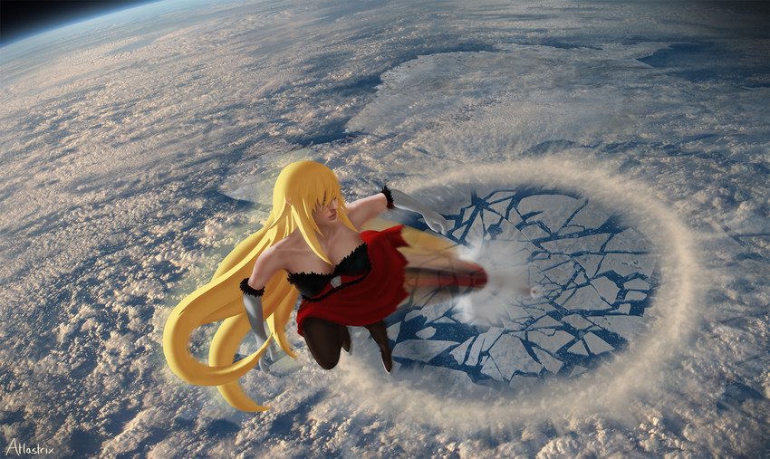 oshino shinobu and kiss-shot acerola-orion heart-under-blade (monogatari and 3 more) drawn by atlastrix