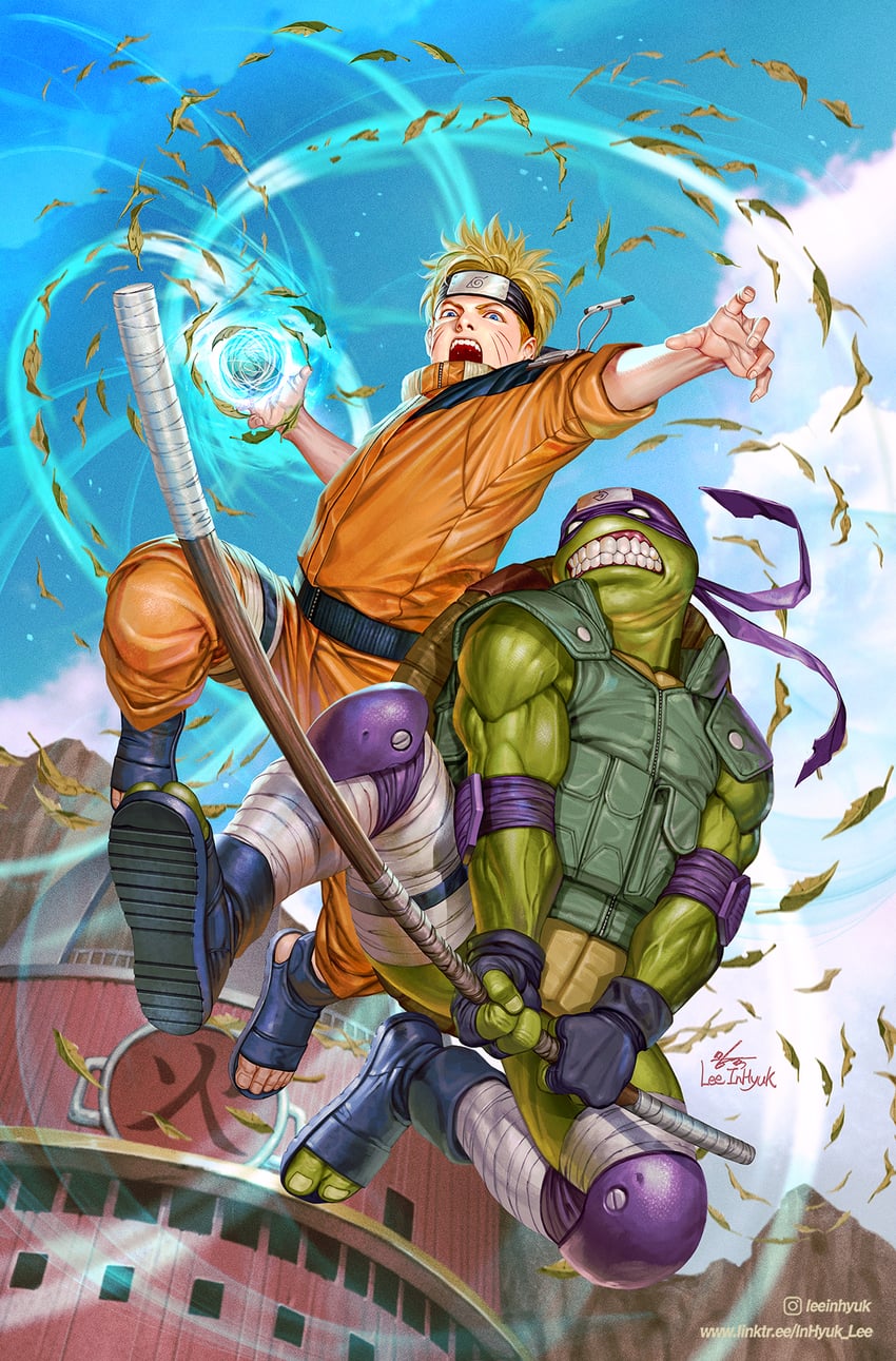 uzumaki naruto and donatello (naruto and 1 more) drawn by in-hyuk_lee