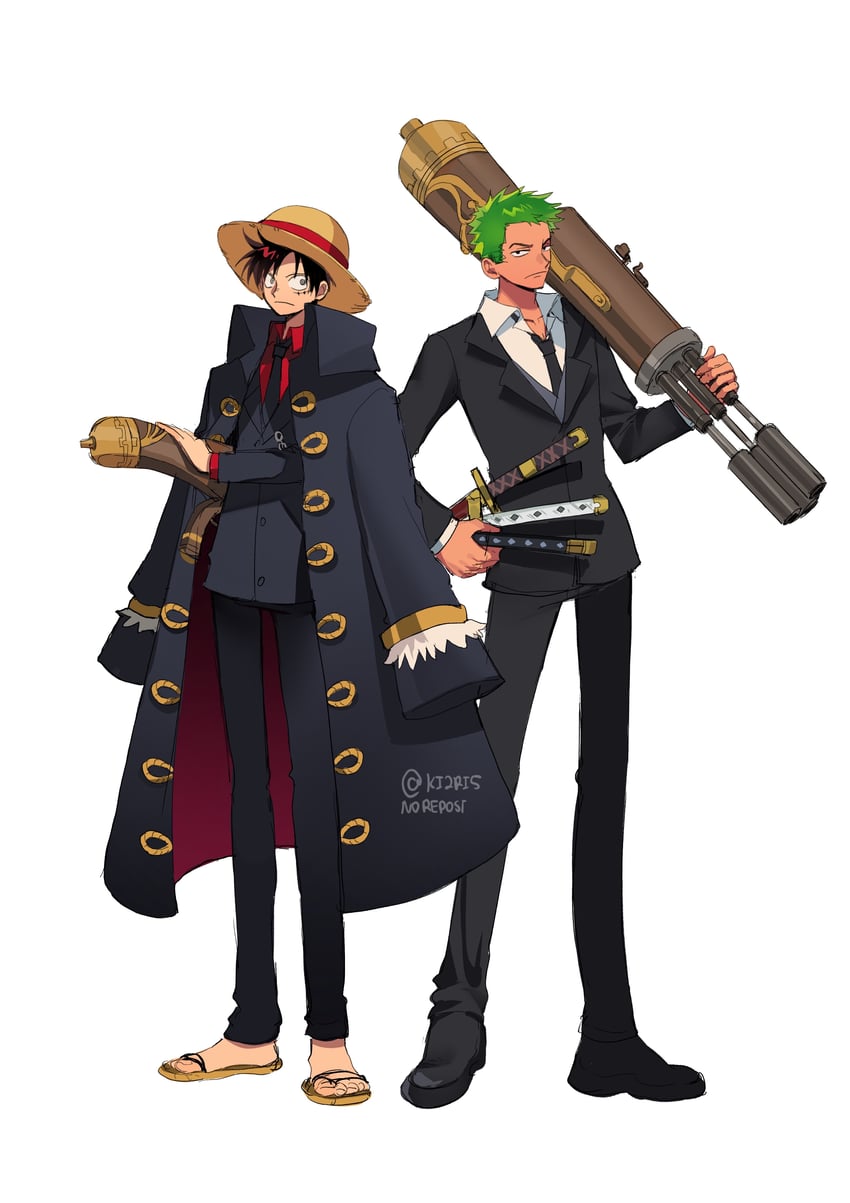 monkey d. luffy and roronoa zoro (one piece and 1 more) drawn by ki2ri5