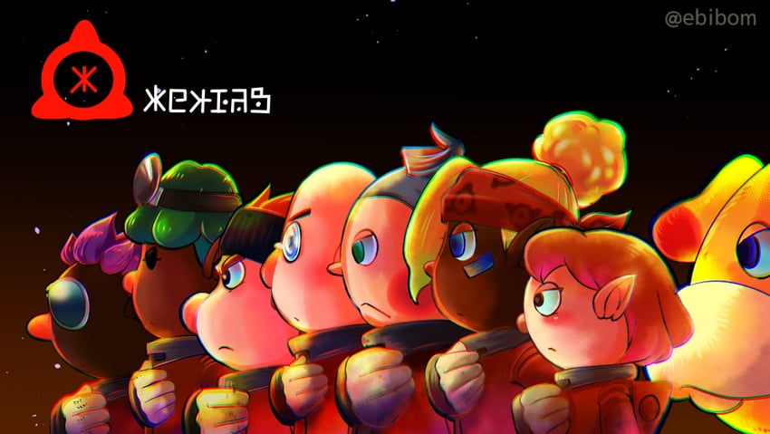 rescue officer, oatchi, shepherd, collin, dingo, and 3 more (pikmin and 1 more) drawn by ebibom