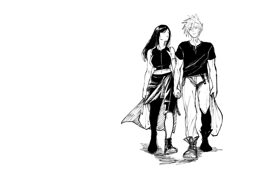 tifa lockhart and cloud strife (final fantasy and 2 more) drawn by aarokira