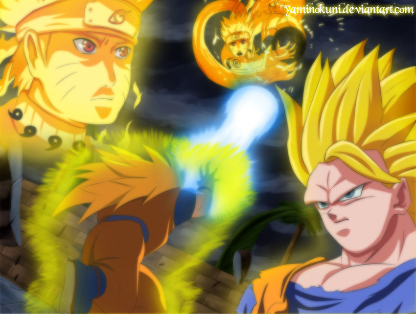 son goku and uzumaki naruto (dragon ball and 3 more) drawn by yaminokuni