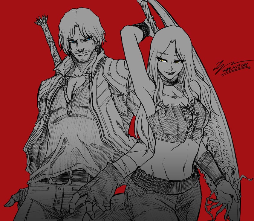 dante and trish (devil may cry and 1 more) drawn by tryvor