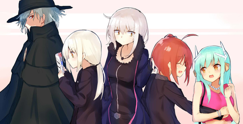 artoria pendragon, fujimaru ritsuka, jeanne d'arc alter, saber alter, kiyohime, and 1 more (fate and 1 more) drawn by kanase_(mcbrwn18)