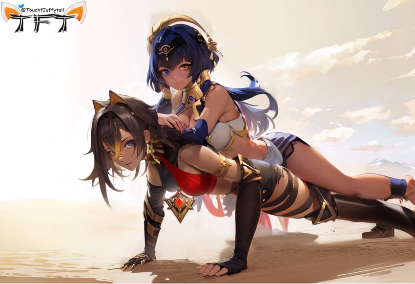 dehya and candace (genshin impact) drawn by touchfluffytail_(pixiv_90121409)