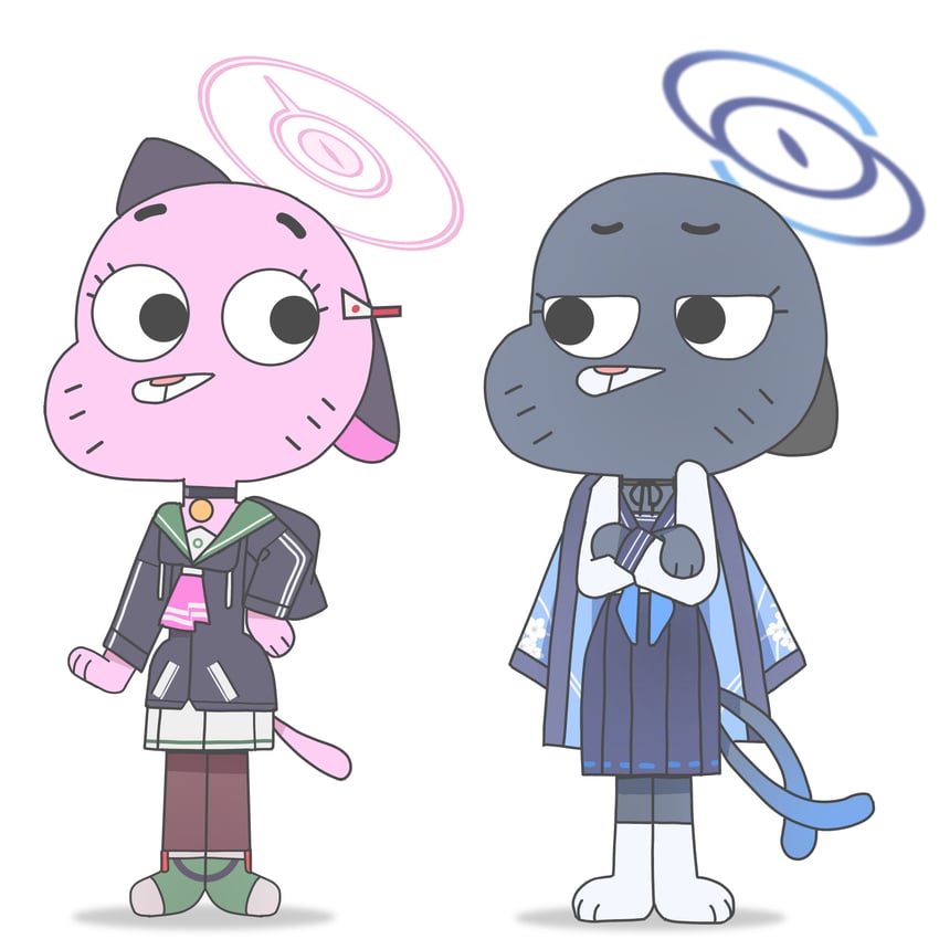 kazusa, kikyou, and gumball watterson (blue archive and 1 more) drawn by sam_szero