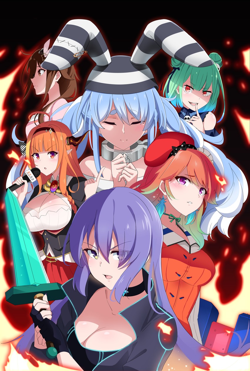 usada pekora, takanashi kiara, uruha rushia, kiryu coco, tokino sora, and 1 more (hololive and 3 more) drawn by lizta