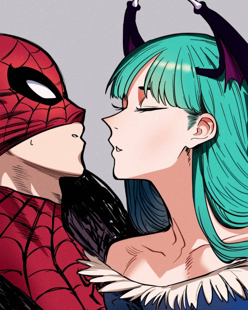 morrigan aensland, spider-man, and peter parker (marvel and 3 more) drawn by jpegarts