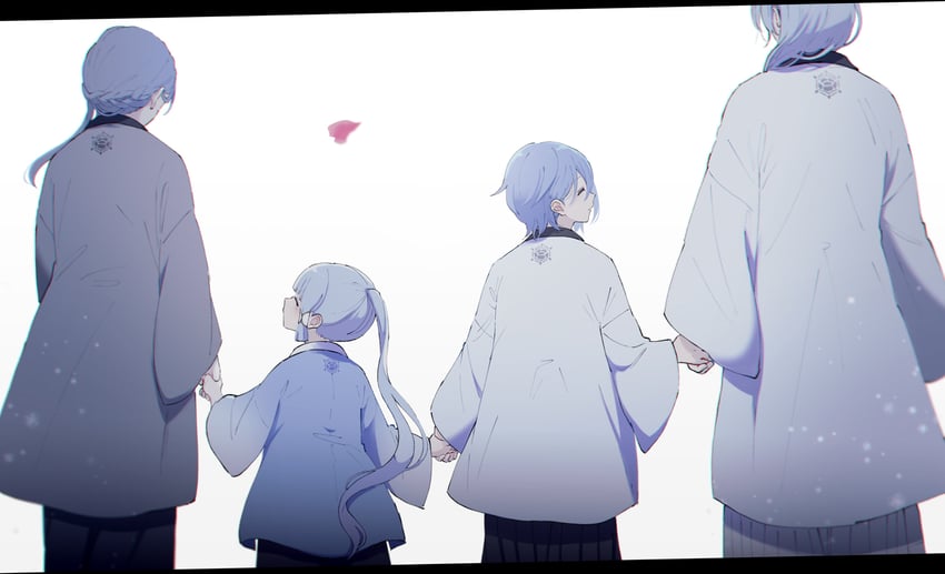 kamisato ayaka, kamisato ayato, and kamisato kayo (genshin impact) drawn by uro_(urooooboe)