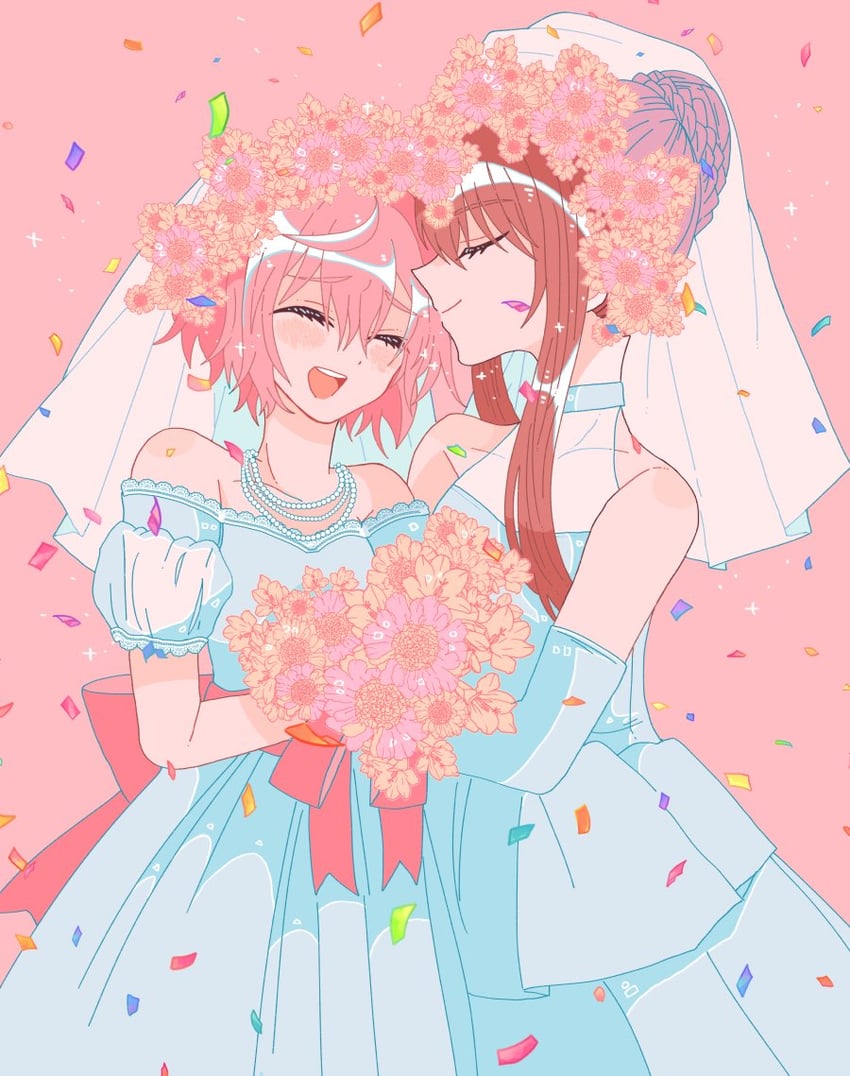 monika and sayori (doki doki literature club) drawn by yoka