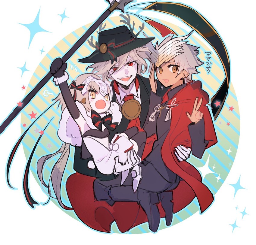 jeanne d'arc alter santa lily, edmond dantes, and amakusa shirou (fate and 2 more) drawn by me_(mikannu)