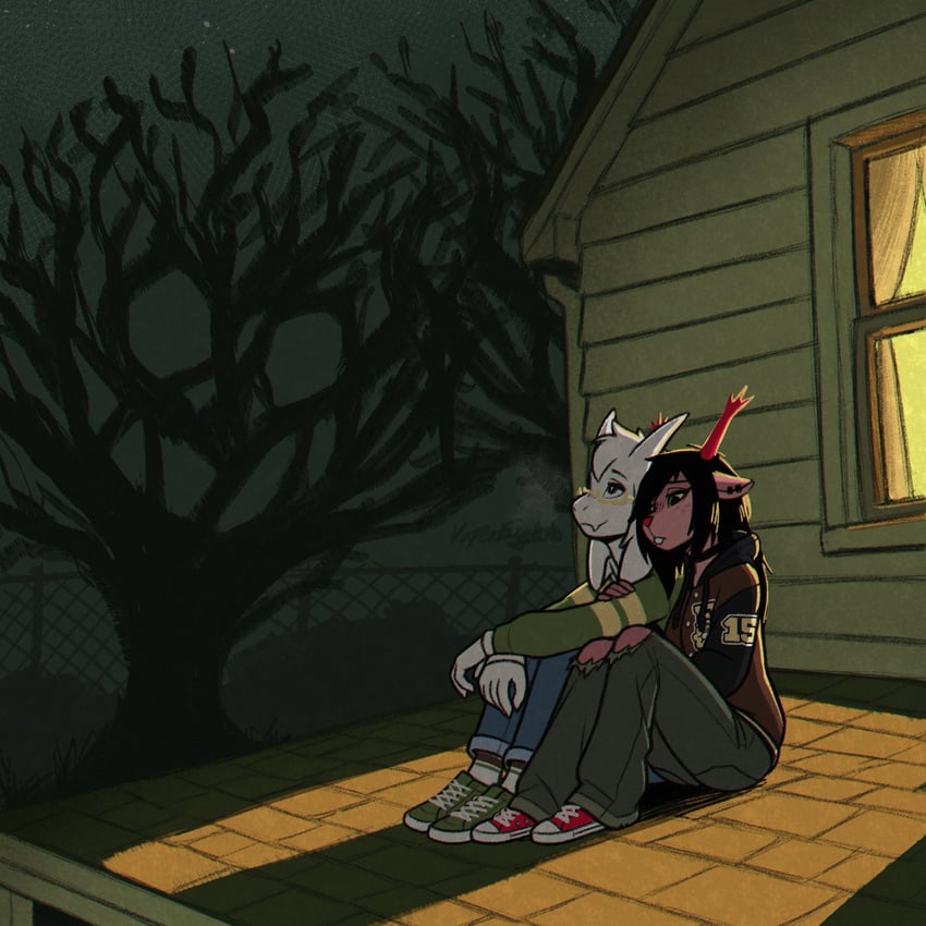 asriel dreemurr and december holiday (deltarune) drawn by vapor_eight