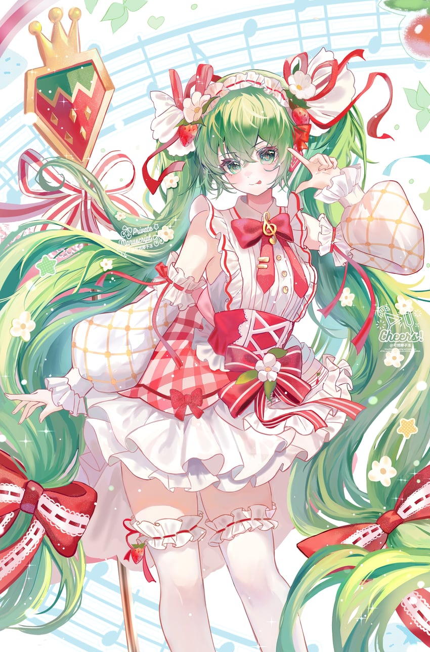 hatsune miku and strawberry miku (vocaloid) drawn by keran_yezi_dong