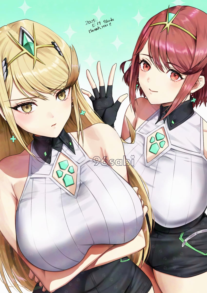 pyra and mythra (xenoblade chronicles and 1 more) drawn by yamamori_kinako