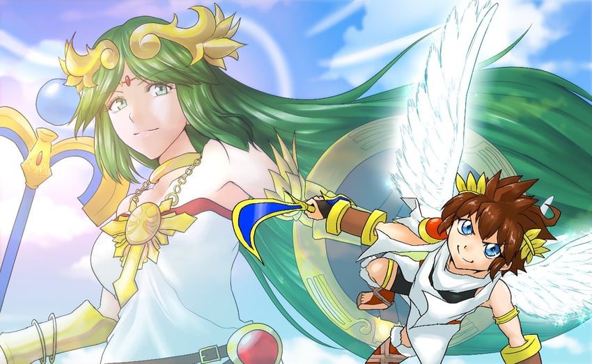 palutena and pit (kid icarus and 1 more) drawn by fumio_(fumifumi)