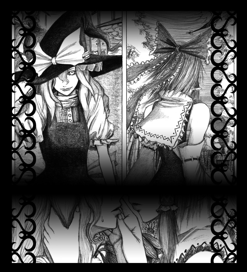 hakurei reimu and kirisame marisa (touhou) drawn by hane_(azelye)