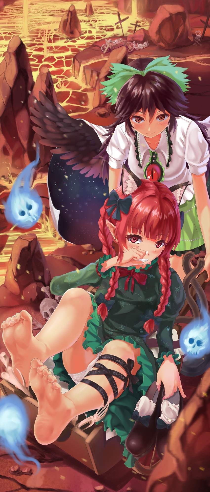kaenbyou rin and reiuji utsuho (touhou) drawn by evefly_megane_p