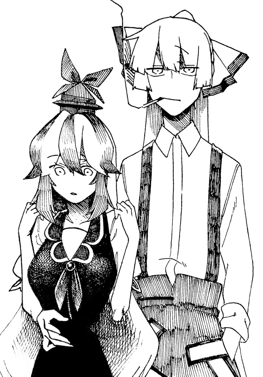 fujiwara no mokou and kamishirasawa keine (touhou) drawn by mobuyama_sol