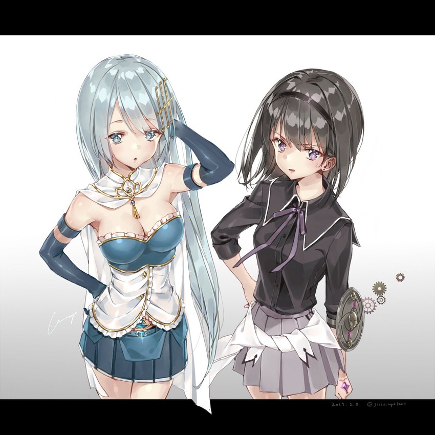 akemi homura and miki sayaka (mahou shoujo madoka magica) drawn by jiinyo_(awamoe1207)