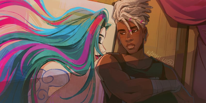 jinx, arcane jinx, ekko, and firelight ekko (league of legends and 1 more) drawn by kammi_lu