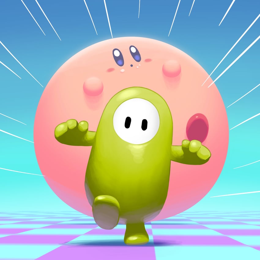 kirby and fall guy (kirby and 2 more) drawn by 5health