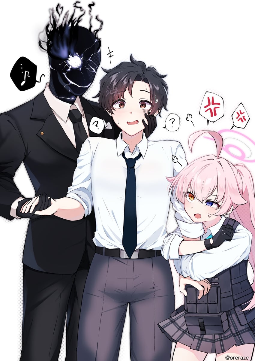 sensei, hoshino, and black suit (blue archive and 1 more) drawn by sera_razere