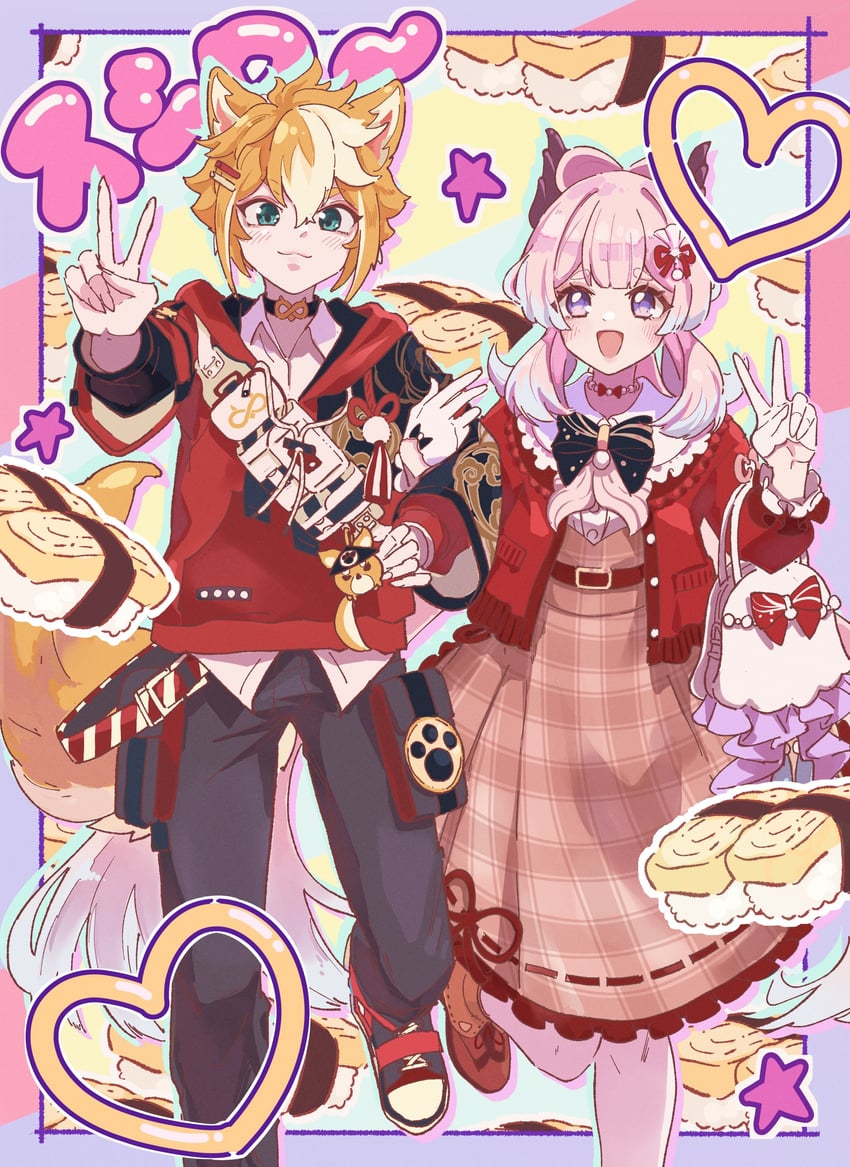 sangonomiya kokomi and gorou (genshin impact) drawn by nocknocktt