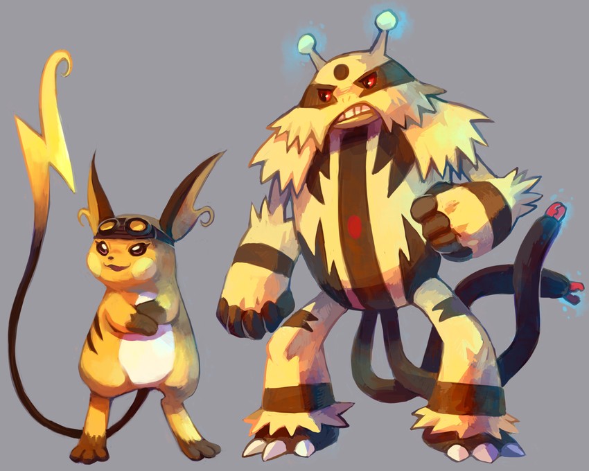 raichu and electivire (pokemon and 1 more) drawn by glitchedpuppet