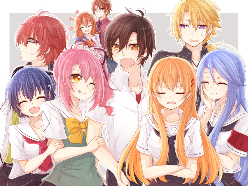 hiiragi asuka, ikushima sora, kugayama rion, tokisaka kou, hokuto mitsuki, and 4 more (tokyo xanadu) drawn by feryl