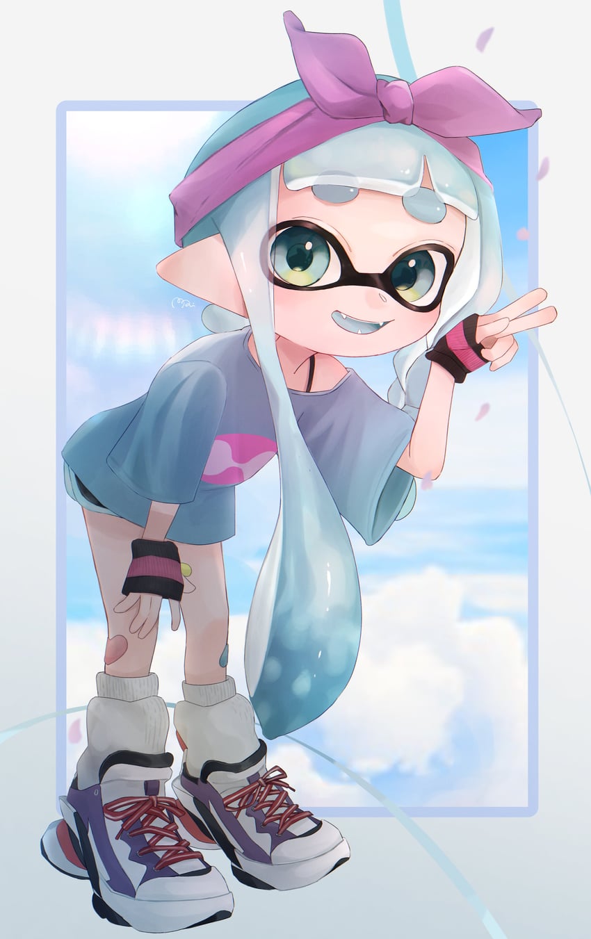 inkling player character and inkling girl (splatoon and 1 more) drawn by mori_(spmoiy)